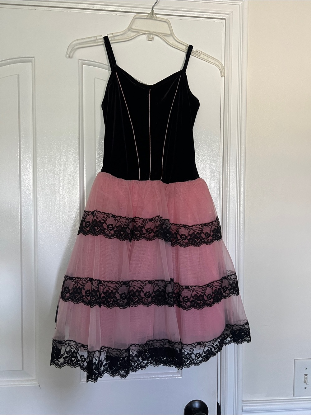 Black Velvet & Pink Tulle Lace Dress